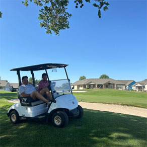 golf fore good people in golf cart