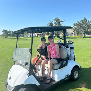 golf fore good people in golf cart