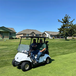 golf fore good people in golf cart