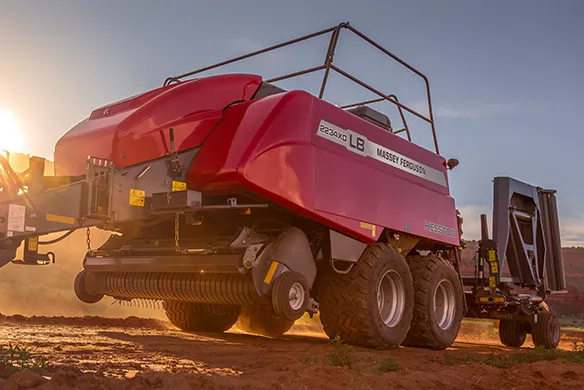 Front view of a Hesston by Massey Ferguson LB2200 large square baler.