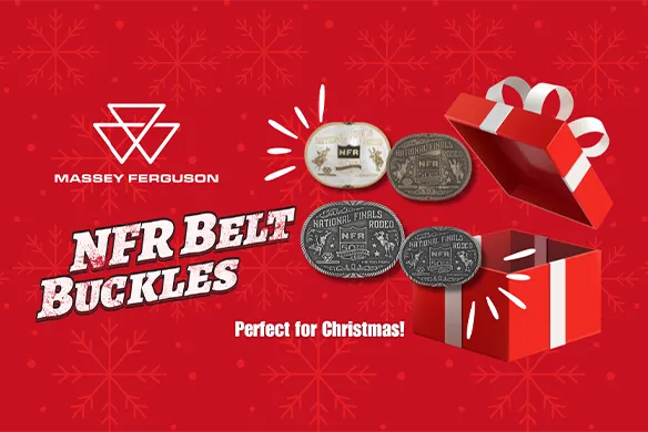 Agri-Service Hesston belt buckles Christmas graphic.