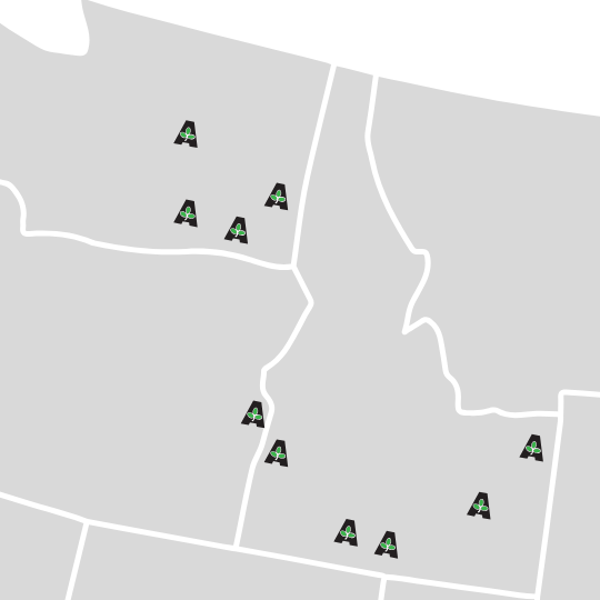 Map showing multiple Agri Service locations across the Northwestern United States